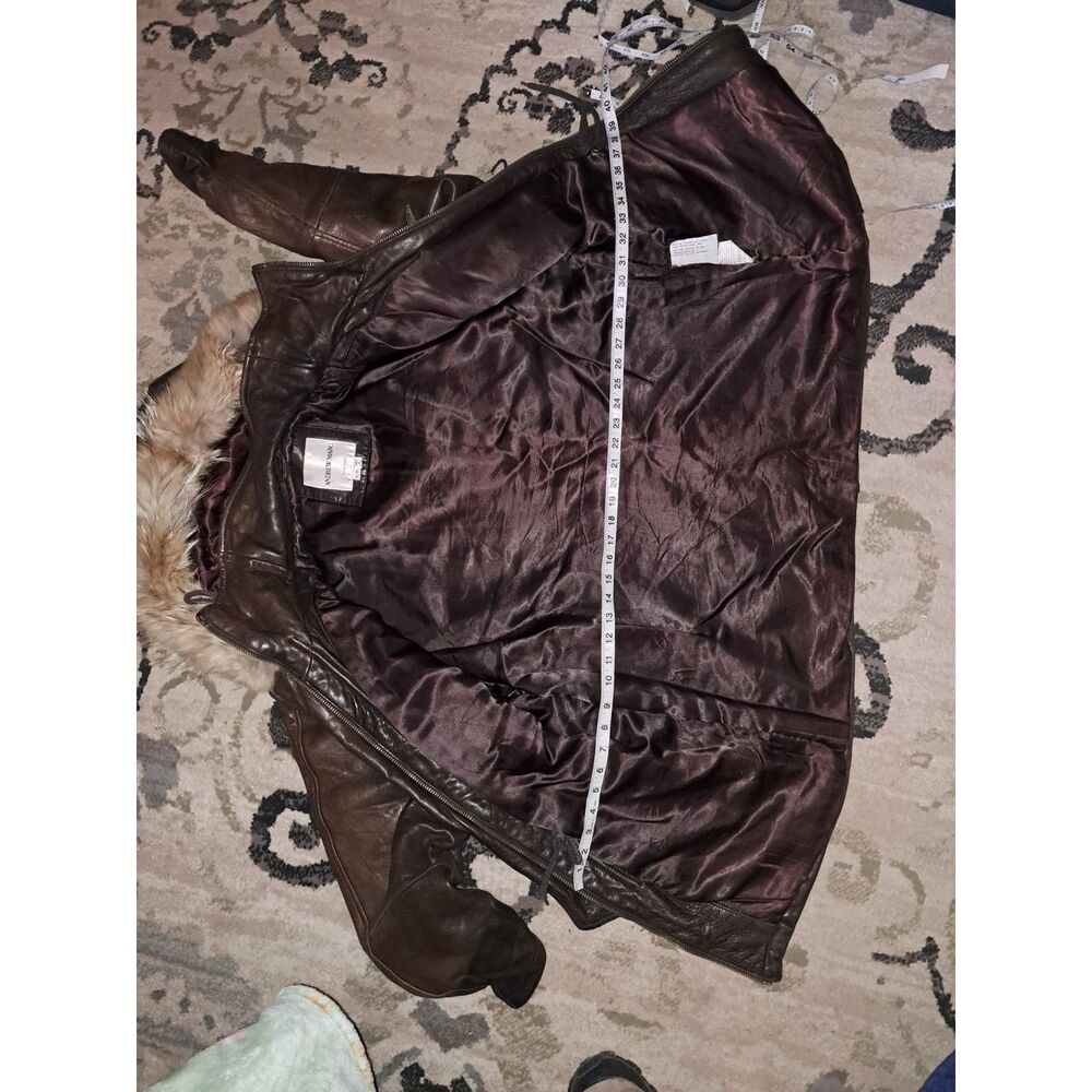 Andrew Marc Brown Leather Jacket with Fur Hood - Picture 13 of 13